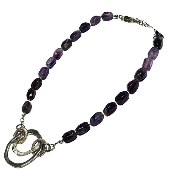 Vintage Etienne Aigner Genuine Purple Amethyst Silver Tone Chain Necklace 21in - Picture 3 of 9
